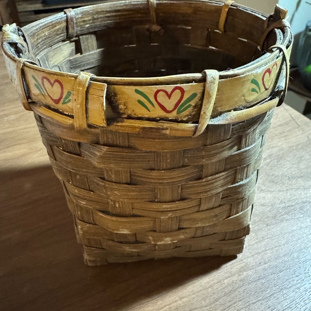 Handcrafted Brown Woven Basket with Heart Design